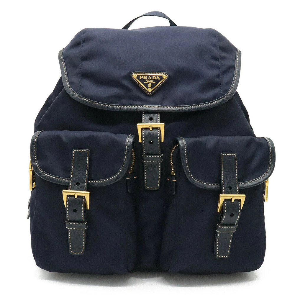 Prada VELA Backpack Rucksack Daypack Leather Navy Blue